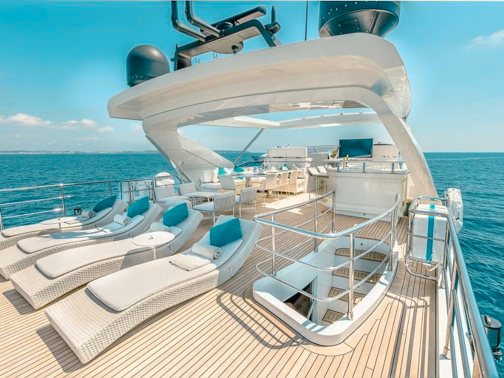 Beautiful sunset over the 94 Azimut yacht at sea