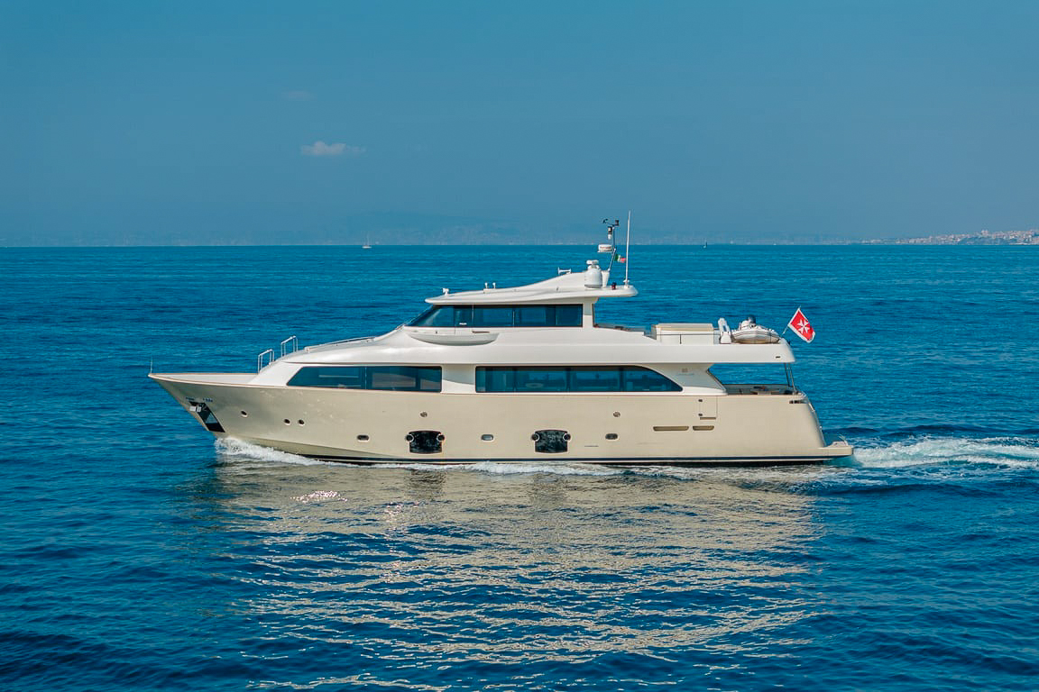 Aft deck of 85 Ferretti yacht for dining