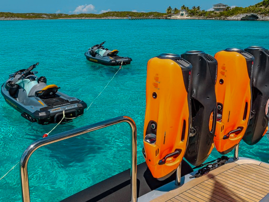 The luxurious 112ft Westport Yacht II ready for a Bahamas charter vacation.