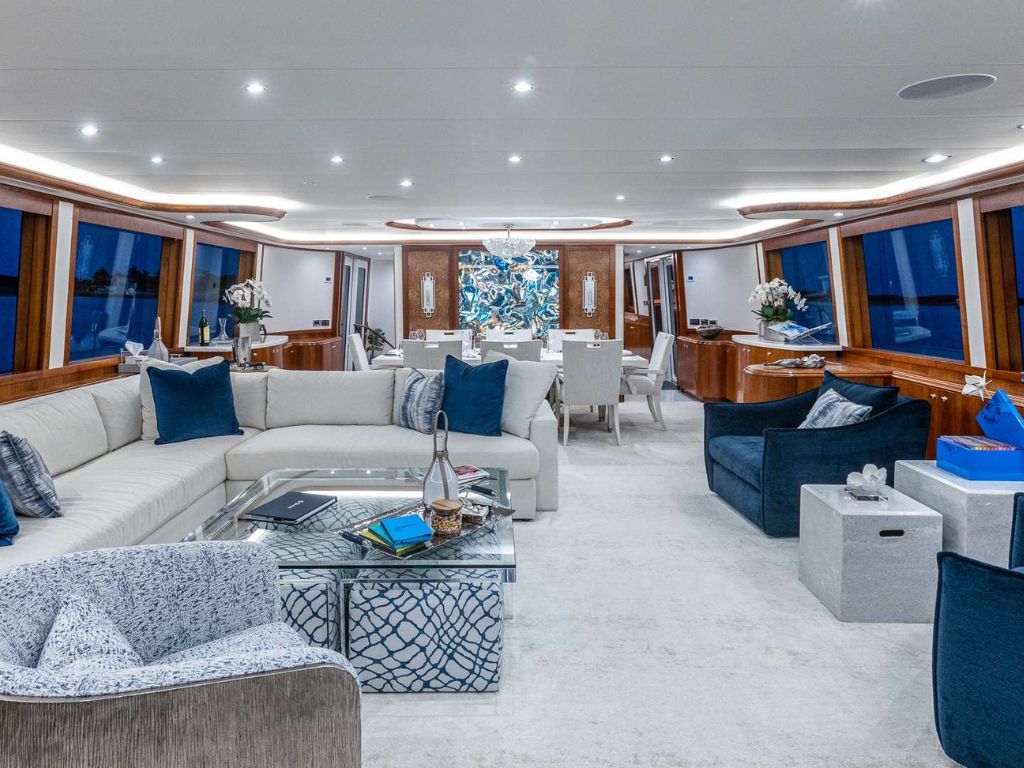 Luxury dining area inside the 112 Westport II yacht