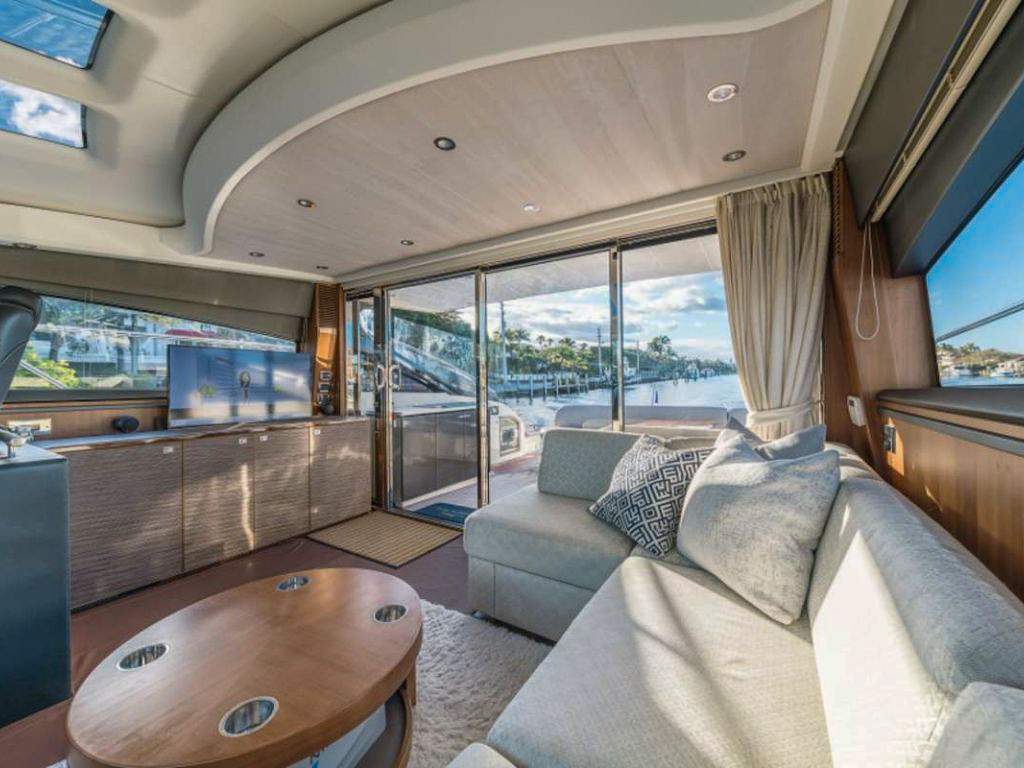 Bow of the 62 Princess yacht with sunpad and seating area