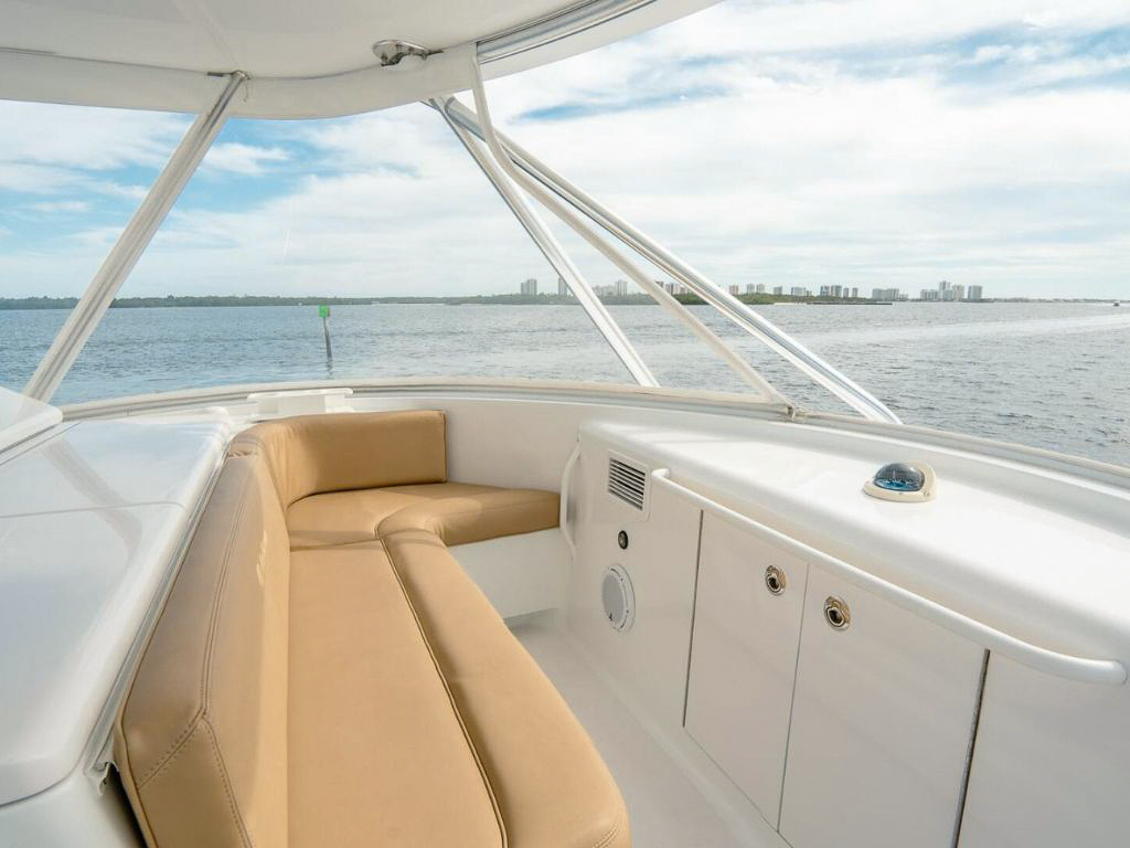 Back deck lounging area on 60 Hatteras yacht