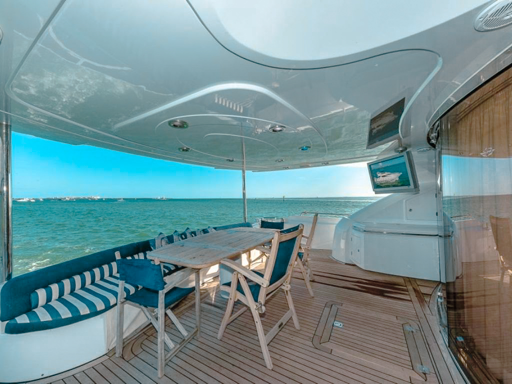View from the back of the 82 Sunseeker II looking out at the ocean