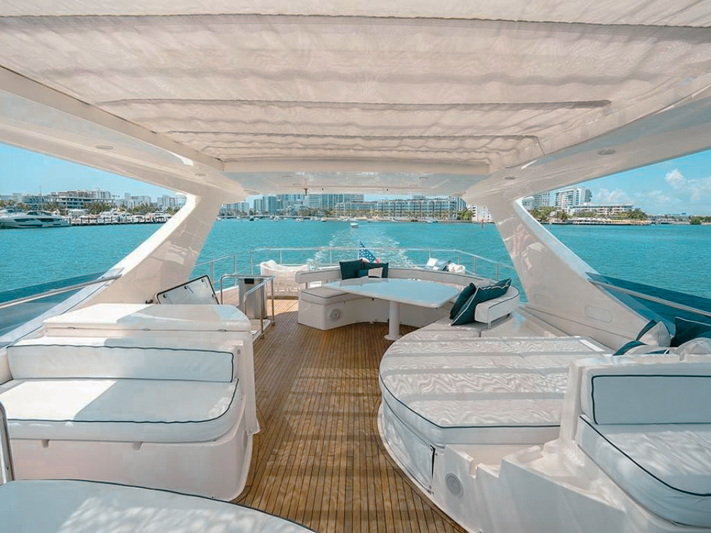 76 Ferretti yacht large sunpad on the bow for sunbathing