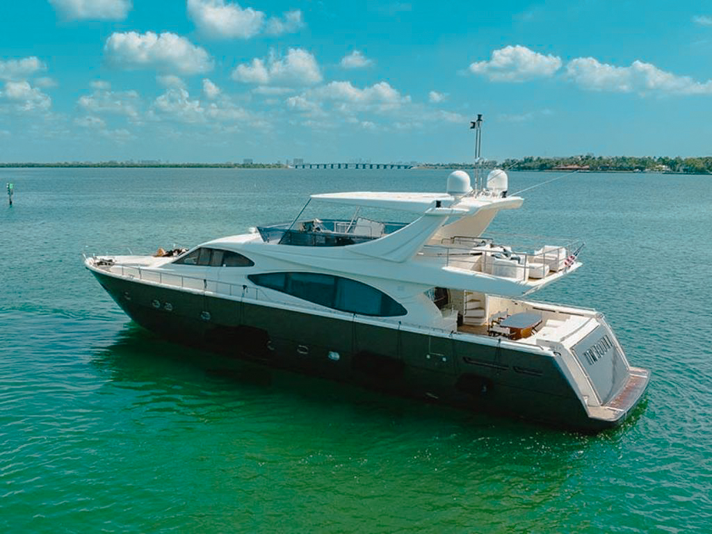76 Ferretti yacht exterior view from stern showing swim platform and upper deck