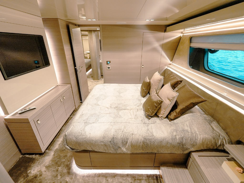 Front deck of the 94 Custom Line yacht with seating