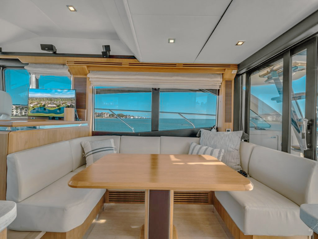 Interior salon of 55 Absolute yacht with modern decor