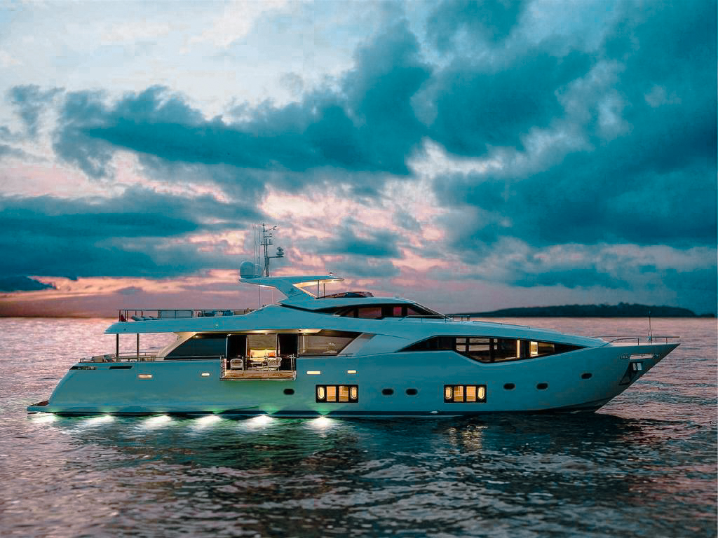 108 Ferretti II yacht exterior at anchor in The Bahamas