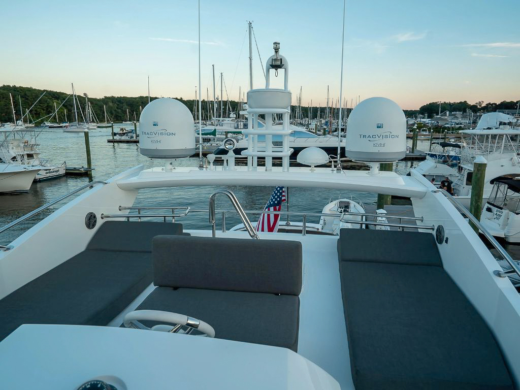 Another view of the spacious salon and dining area on the 74 Sunseeker