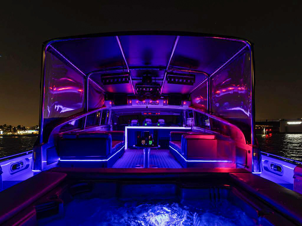 Stylish seating area on the main deck of 94 Leopard