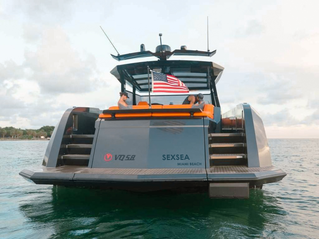 The stunning 58ft Vanquish II yacht available for Miami charters, showcasing luxury on the water.