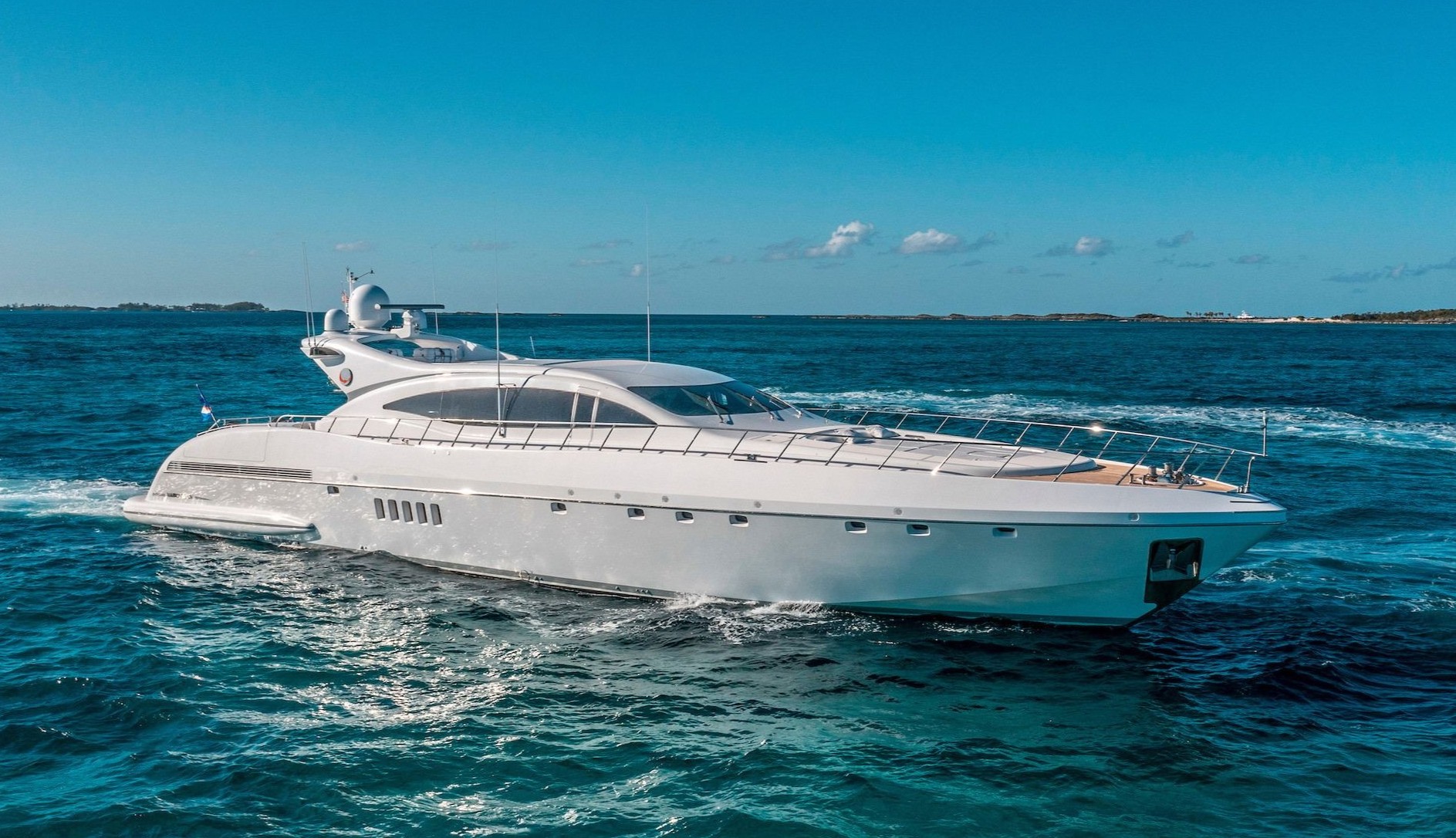 109 Mangusta fast superyacht for private charter in The Bahamas