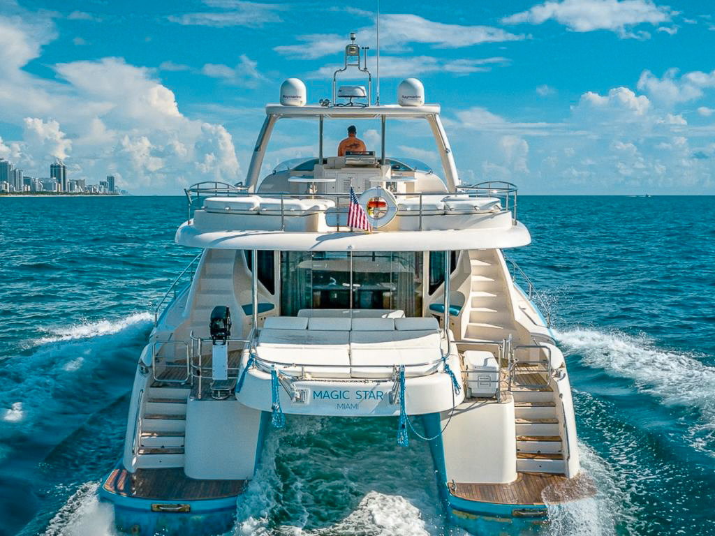 View from the deck of the 62 Power Cat II looking out at the ocean