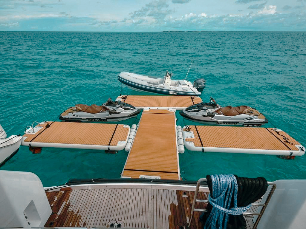 View of 125 Heesen yacht at anchor, with water toys in use_6
