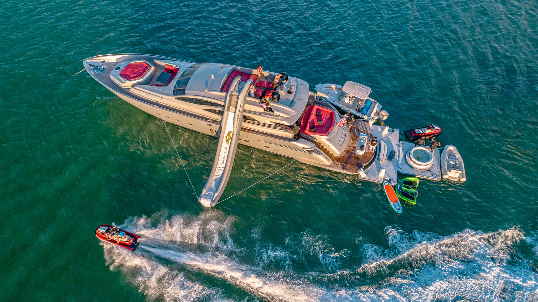 90 Pershing yacht with rear seating area
