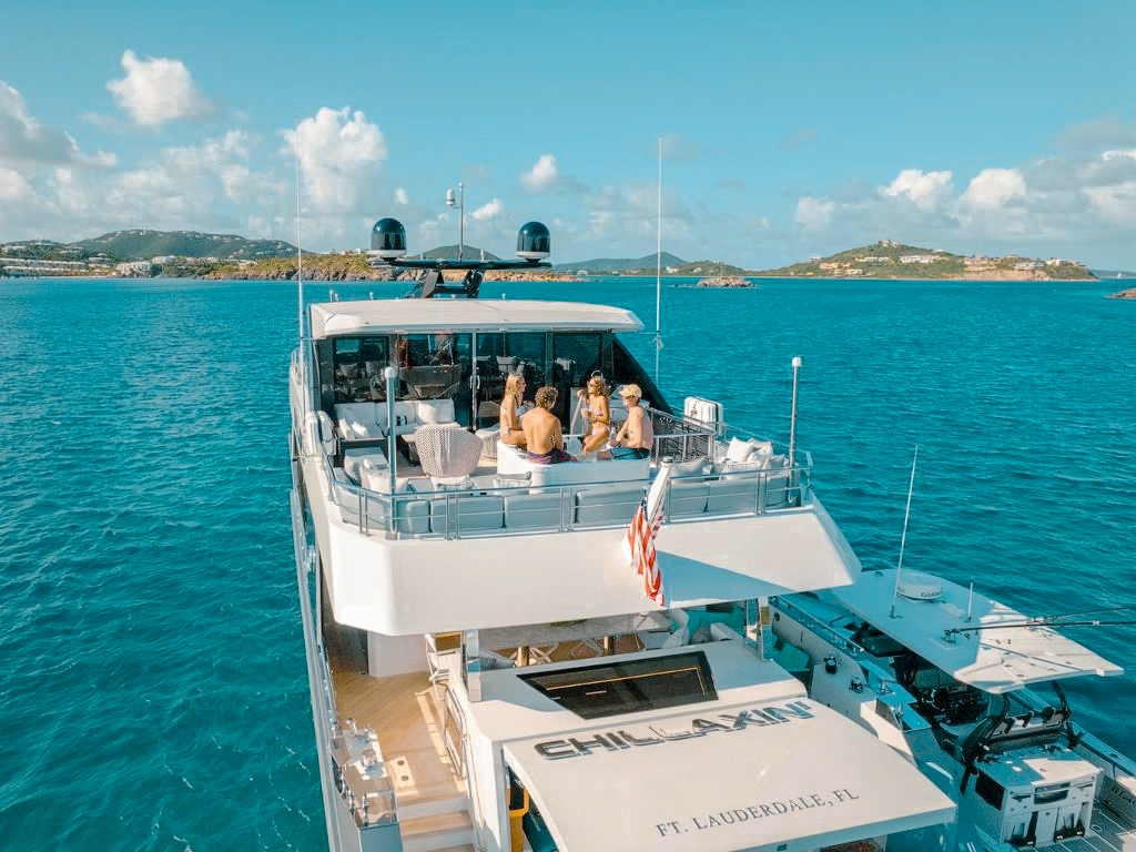 Upper deck seating area on the 90 Ocean Alexander yacht
