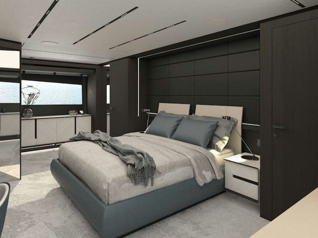 Luxurious master cabin on the 116 Pershing yacht with large bed