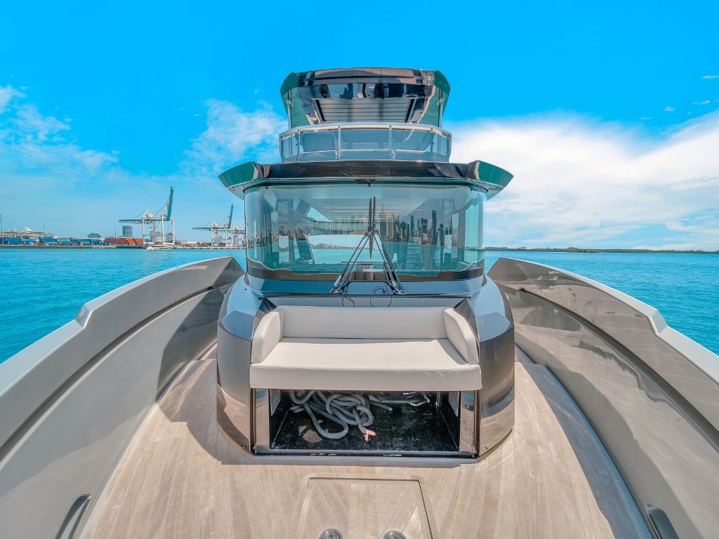 People relaxing on the bow of the 62 Explorer yacht