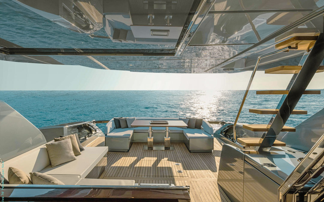 Side view of the 76 Riva yacht with sleek profile