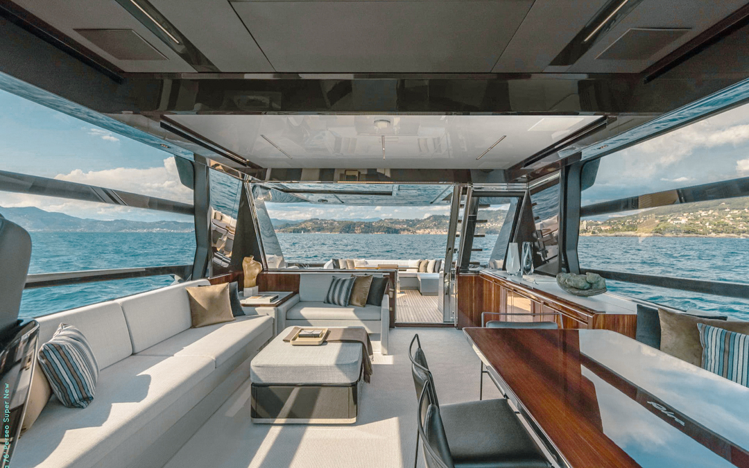 Stern of the 76 Riva yacht with tender and access to water
