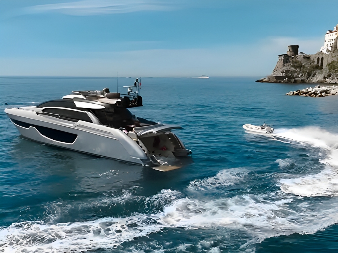 Aft deck of the 76 Riva yacht with seating