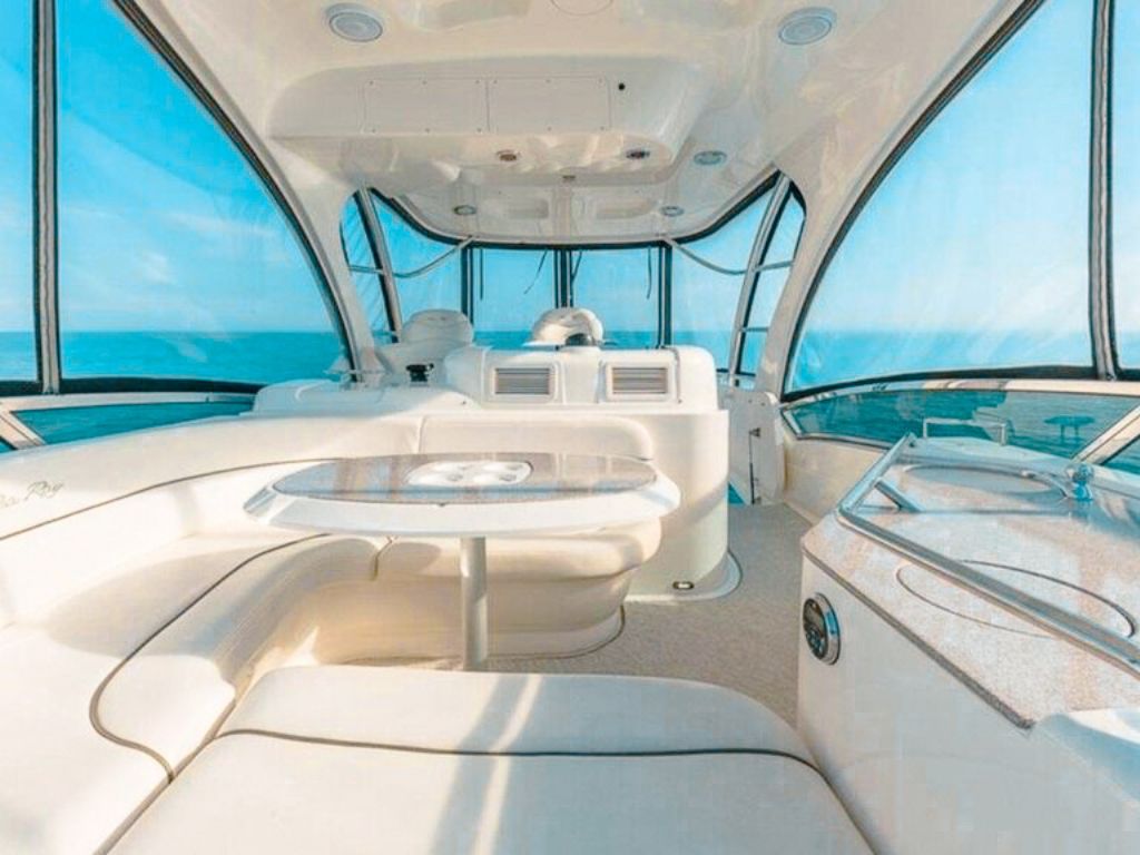 Bow of the 52 Sea Ray II yacht with sunpads and seating