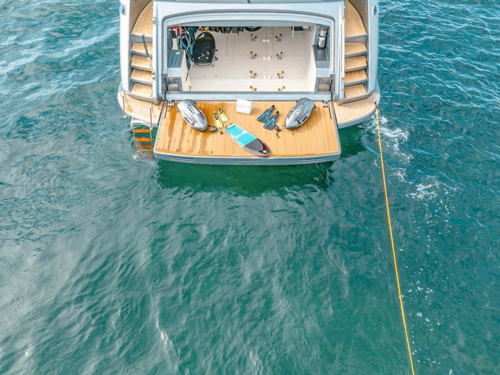 Top deck lounge area of the 104ft Mengi Yay yacht