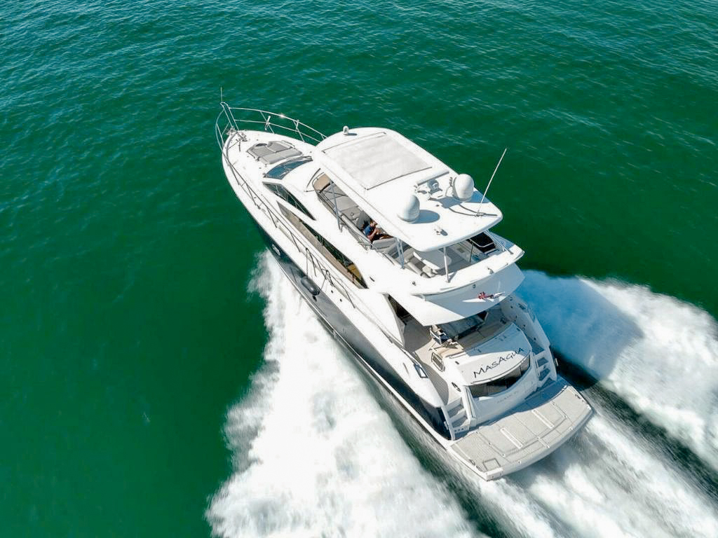 View of Miami skyline from the deck of 70 Sunseeker II yacht