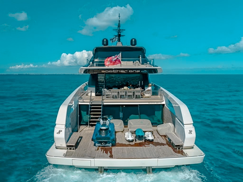 Rear deck of 112 San Lorenzo yacht with dining area