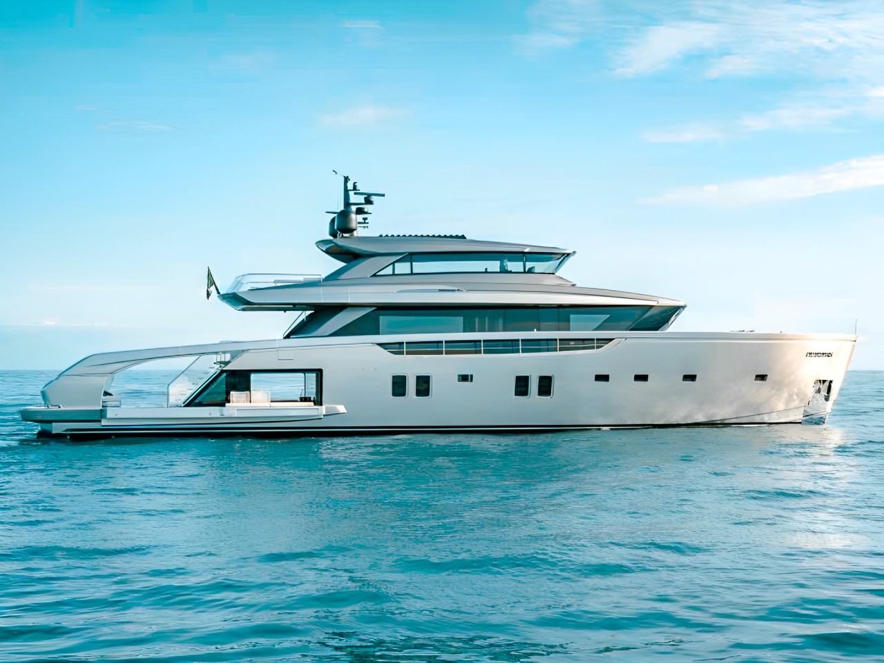 Luxury 112ft San Lorenzo yacht chartered in Miami waters, perfect for exploration.