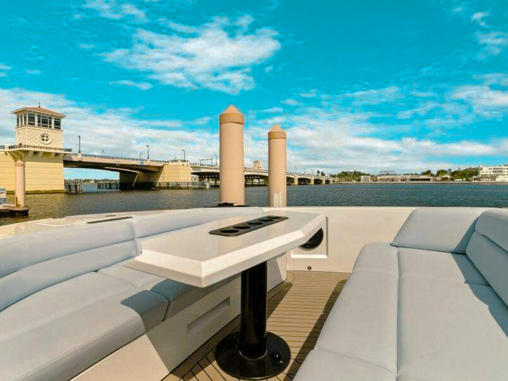 Aft deck lounge area on 58 Vanquish IV yacht
