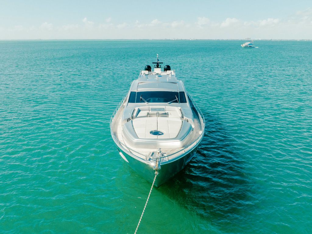 Side view of 82 Pershing yacht showing sleek design