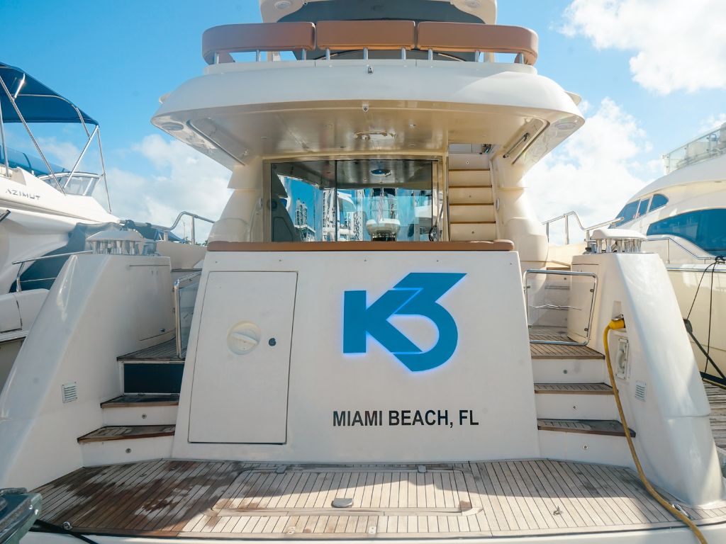 Luxurious 72ft Aicon yacht docked in Fort Lauderdale, ready for charter
