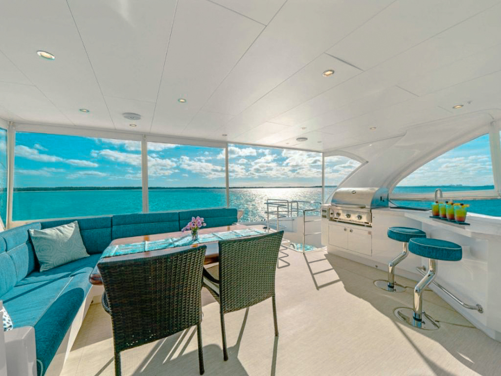 View of the ocean from the bow of 60 Horizon yacht