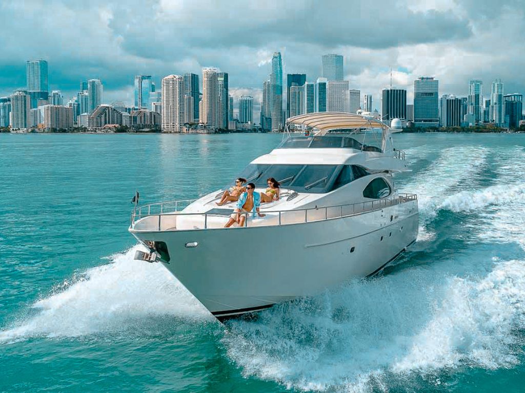 Luxury 80ft Azimut yacht sailing in Miami waters, perfect for a private charter.