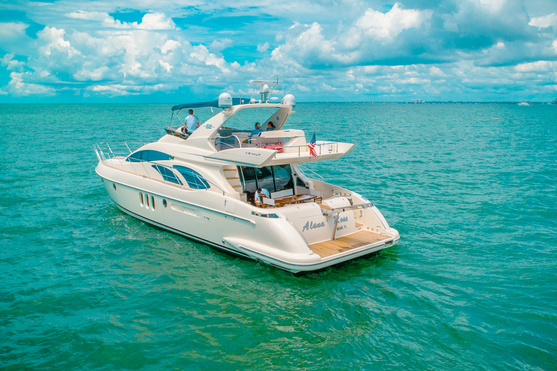 Bow of 62 Azimut IV yacht with seating area and ocean view
