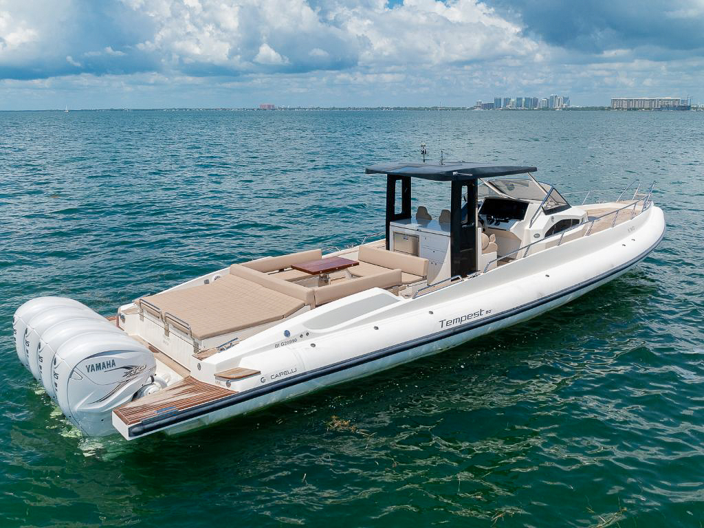 51ft Capelli yacht cruising Miami waters, luxury yacht charter for day trips and celebrations