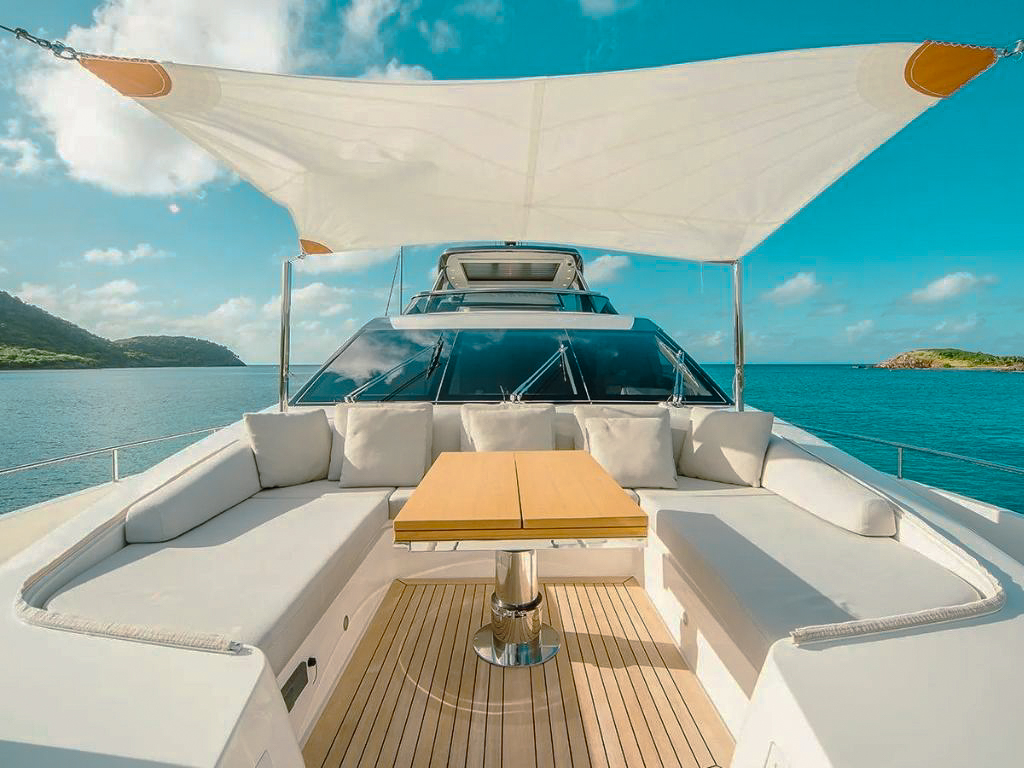 Water slide off the back of the 87 San Lorenzo yacht in blue waters