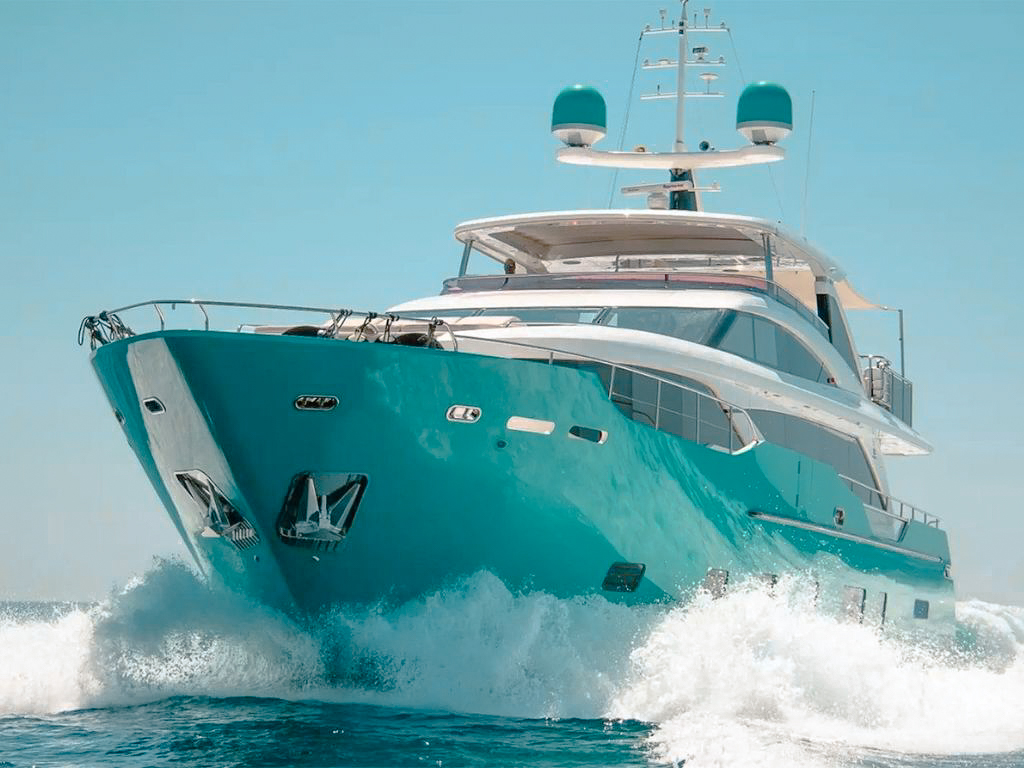 99ft Princess yacht docked in the French Riviera, ready for charter guests.
