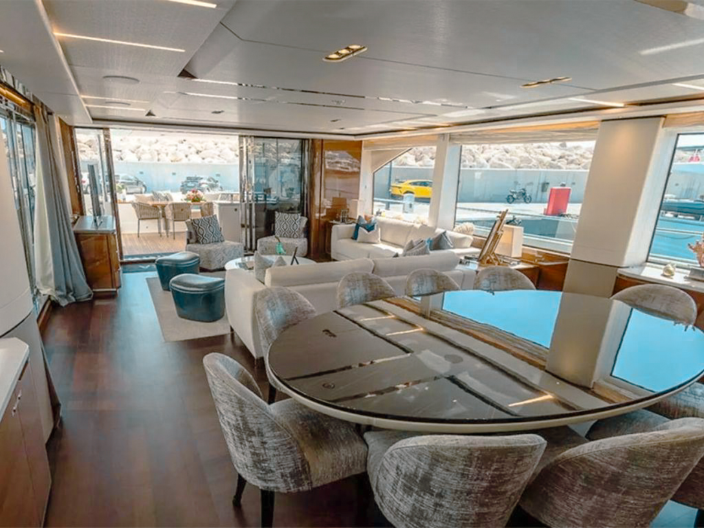 Interior of a modern yacht cabin on 99 Princess