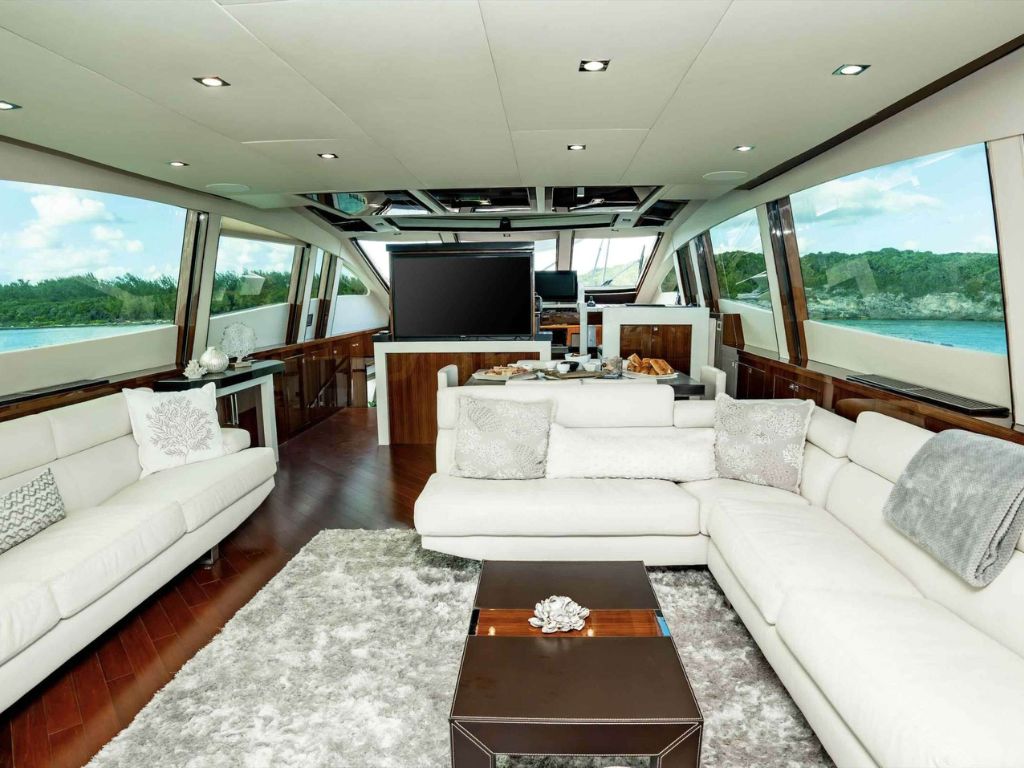 A lounge area on the deck of the 92 Lazarra yacht