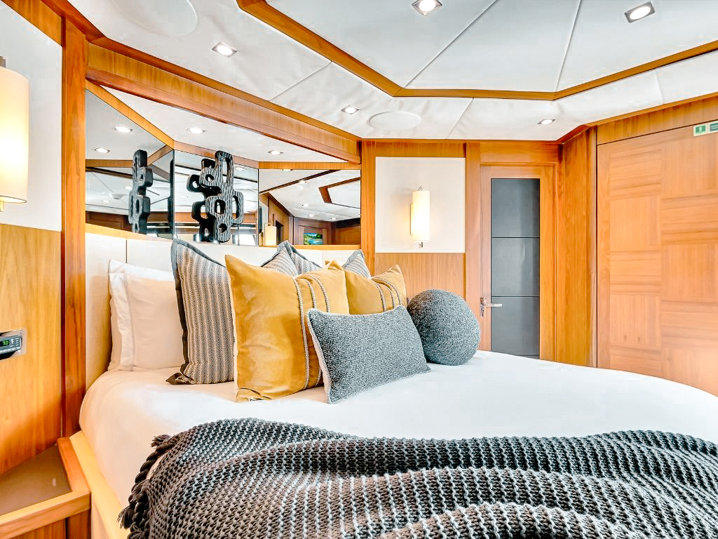 Luxurious master cabin on the 131 Sunseeker yacht