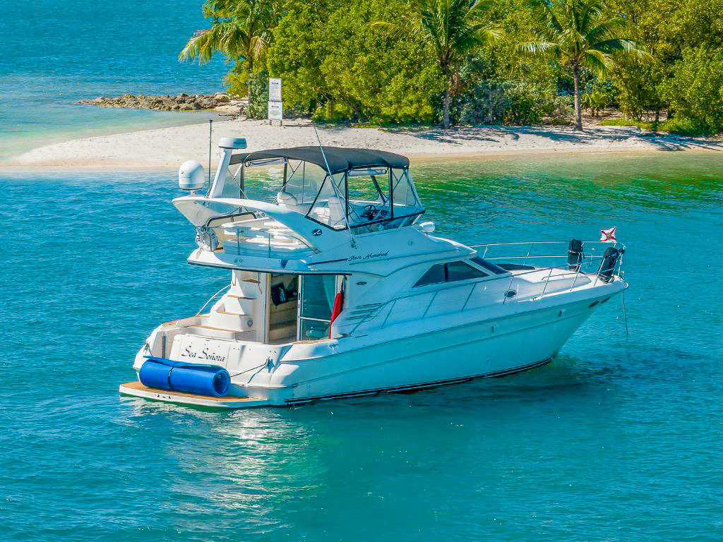Luxury 44ft Sea Ray yacht ready for charter on the Miami waters for a memorable day.