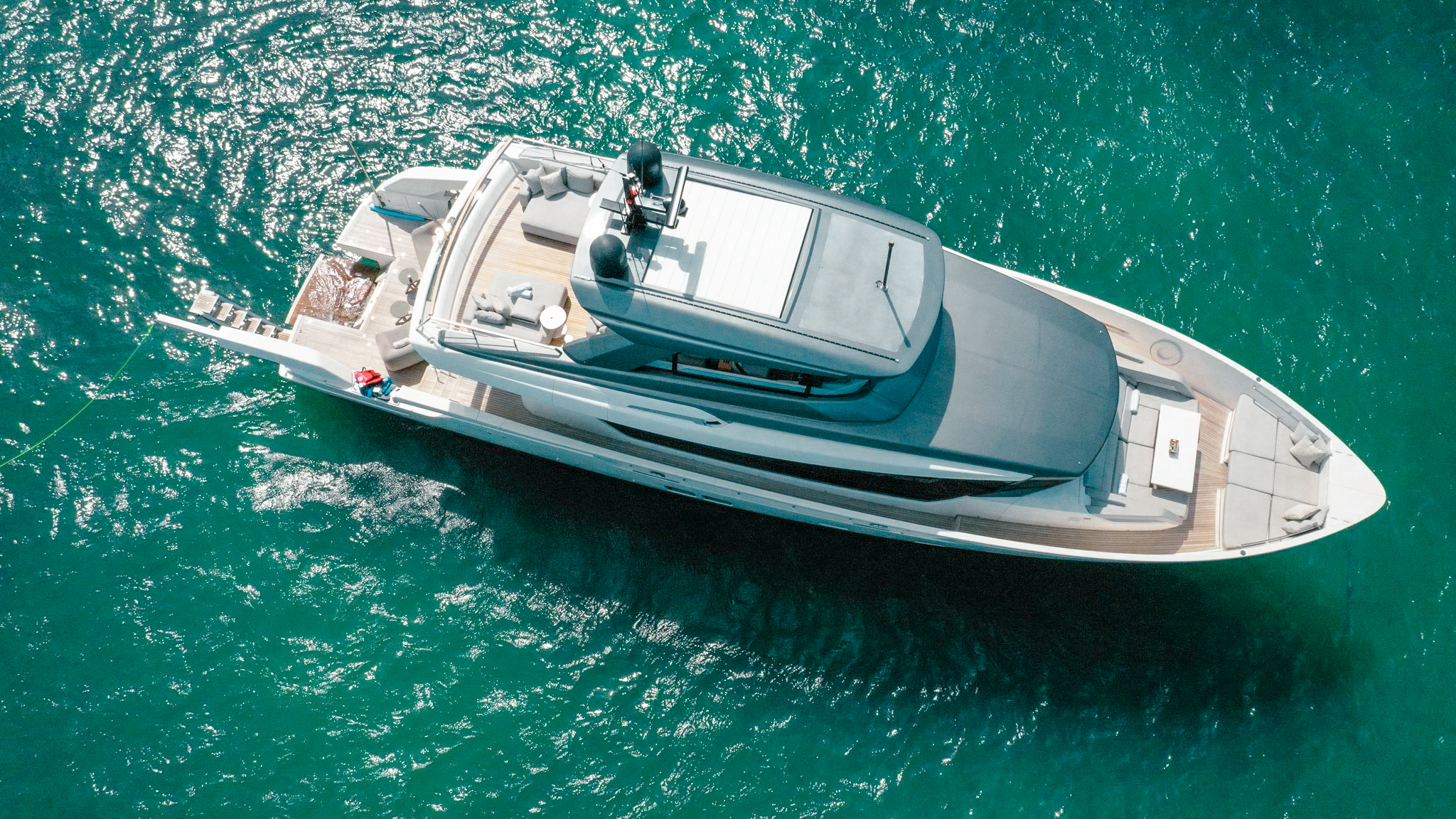 Aft deck of the 76 San Lorenzo yacht with seating