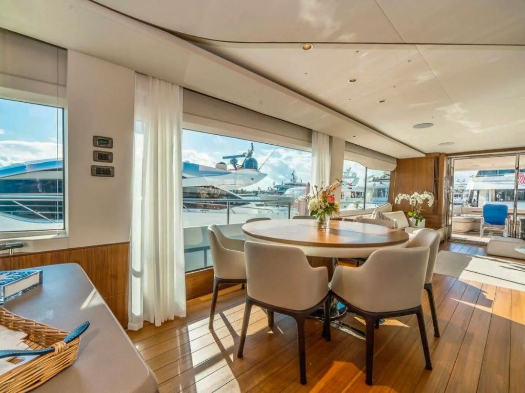 Interior salon of 85 Princess yacht with comfortable seating