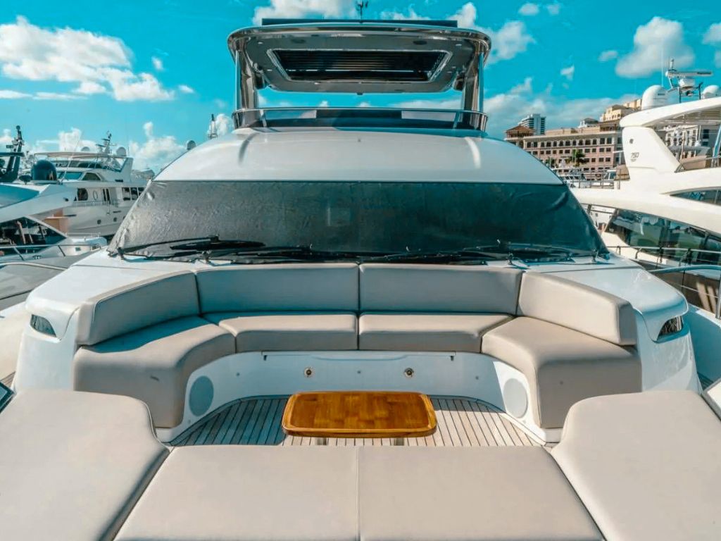 Aft deck of 85 Princess yacht with dining area