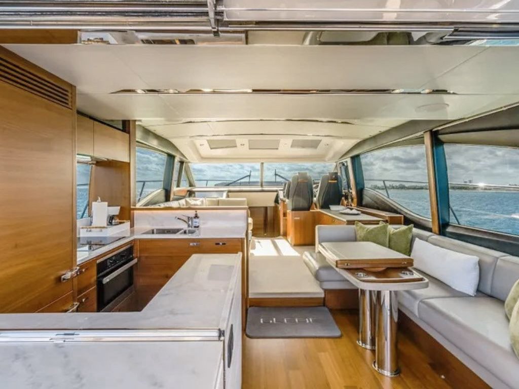 A spacious lounge area on the 65 Princess yacht deck