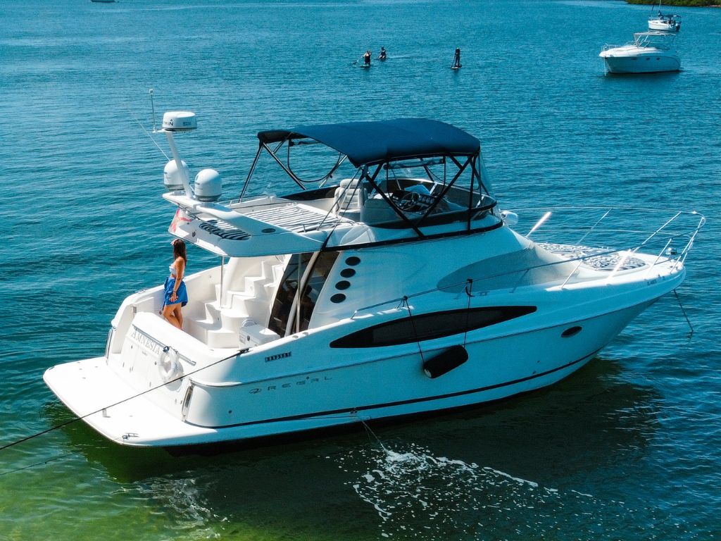 Aft deck of the 42 Regal with seating and water access