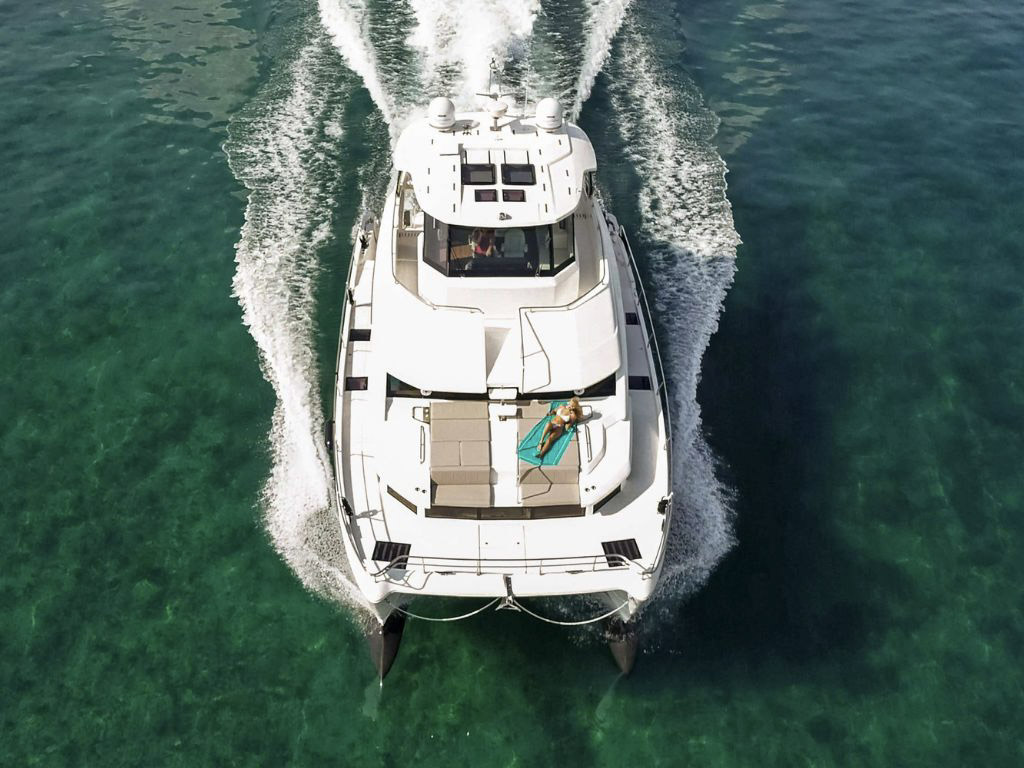 Front view of the 54 Aquila private yacht