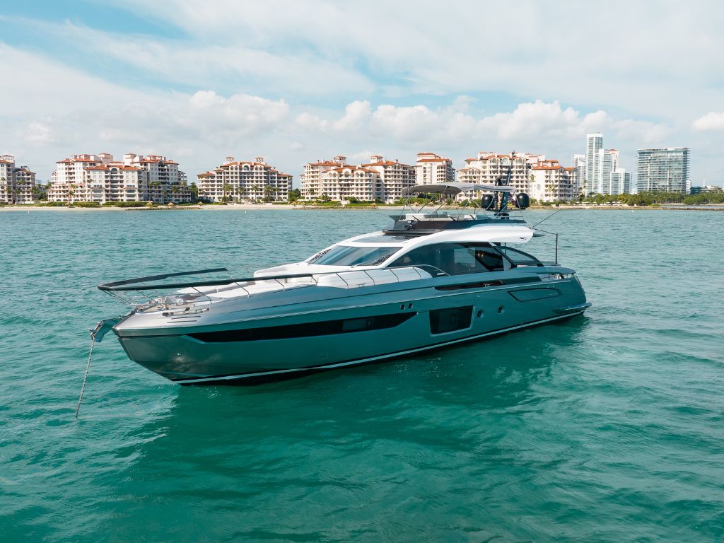 Luxury 80ft Azimut S8 yacht cruising in Miami waters for charter